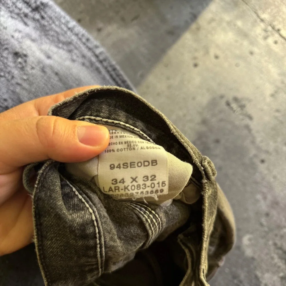NRG Jeans Co Mens Gray Carpenter Pants Distressed Denim Utility Workwear 34x32